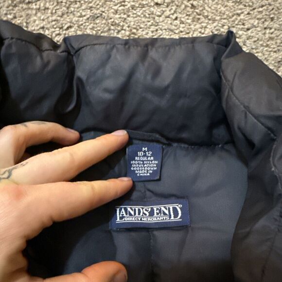 Lands End Puffer Vest Womens Medium 10-12 Black Down Filled Snap Sleeveless - Picture 5 of 11